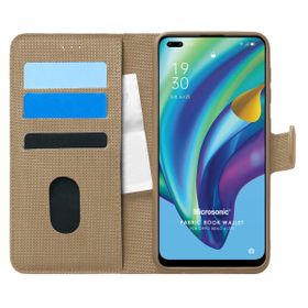 Microsonic Oppo Reno 4 Lite Fabric Book Wallet Gold Cep Telefonu Kılıfı