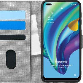 Microsonic Oppo Reno 4 Lite Fabric Book Wallet Gri Cep Telefonu Kılıfı