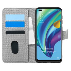 Microsonic Oppo Reno 4 Lite Fabric Book Wallet Gri Cep Telefonu Kılıfı