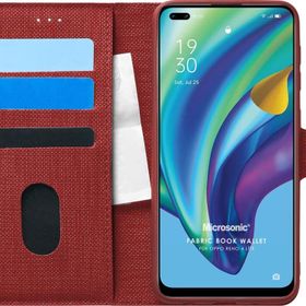 Microsonic Oppo Reno 4 Lite Fabric Book Wallet Kırmızı Cep Telefonu Kılıfı