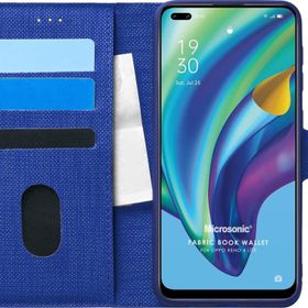 Microsonic Oppo Reno 4 Lite Fabric Book Wallet Lacivert Cep Telefonu Kılıfı