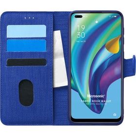 Microsonic Oppo Reno 4 Lite Fabric Book Wallet Lacivert Cep Telefonu Kılıfı