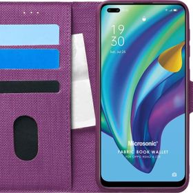 Microsonic Oppo Reno 4 Lite Fabric Book Wallet Mor Cep Telefonu Kılıfı