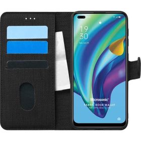 Microsonic Oppo Reno 4 Lite Fabric Book Wallet Siyah Cep Telefonu Kılıfı