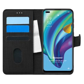 Microsonic Oppo Reno 4 Lite Fabric Book Wallet Siyah Cep Telefonu Kılıfı