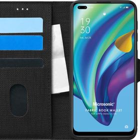 Microsonic Oppo Reno 4 Lite Fabric Book Wallet Siyah Cep Telefonu Kılıfı
