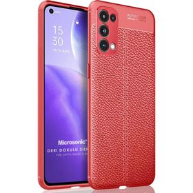 Microsonic Oppo Reno 5 5G Deri Dokulu Silikon Kırmızı Kılıf