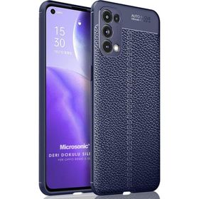 Microsonic Oppo Reno 5 5G Deri Dokulu Silikon Lacivert Kılıf