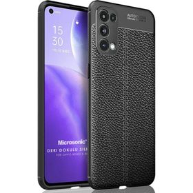Microsonic Oppo Reno 5 5G Deri Dokulu Silikon Siyah Kılıf