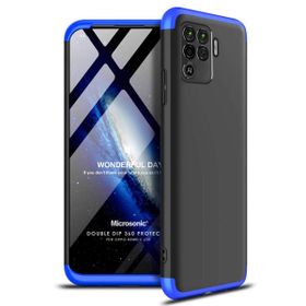 Microsonic Oppo Reno 5 Lite Double Dip 360 Protective Siyah Mavi Cep Telefonu Kılıfı