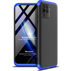 Microsonic Oppo Reno 5 Lite Double Dip 360 Protective Siyah Mavi Cep Telefonu Kılıfı