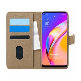 Microsonic Oppo Reno 5 Lite Fabric Book Wallet Gold Cep Telefonu Kılıfı