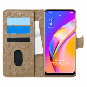 Microsonic Oppo Reno 5 Lite Fabric Book Wallet Gold Cep Telefonu Kılıfı
