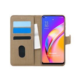 Microsonic Oppo Reno 5 Lite Fabric Book Wallet Gold Cep Telefonu Kılıfı