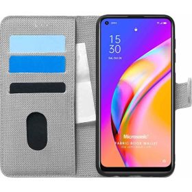 Microsonic Oppo Reno 5 Lite Fabric Book Wallet Gri Cep Telefonu Kılıfı