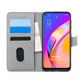 Microsonic Oppo Reno 5 Lite Fabric Book Wallet Gri Cep Telefonu Kılıfı