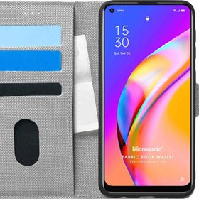 Microsonic Oppo Reno 5 Lite Fabric Book Wallet Gri Cep Telefonu Kılıfı