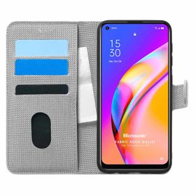 Microsonic Oppo Reno 5 Lite Fabric Book Wallet Gri Cep Telefonu Kılıfı