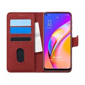 Microsonic Oppo Reno 5 Lite Fabric Book Wallet Kırmızı Cep Telefonu Kılıfı