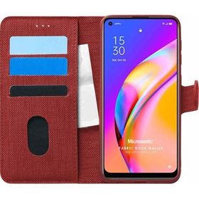 Microsonic Oppo Reno 5 Lite Fabric Book Wallet Kırmızı Cep Telefonu Kılıfı