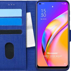 Microsonic Oppo Reno 5 Lite Fabric Book Wallet Lacivert Cep Telefonu Kılıfı