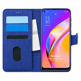 Microsonic Oppo Reno 5 Lite Fabric Book Wallet Lacivert Cep Telefonu Kılıfı