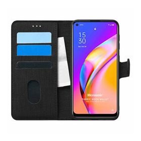 Microsonic Oppo Reno 5 Lite Fabric Book Wallet Siyah Cep Telefonu Kılıfı
