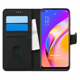 Microsonic Oppo Reno 5 Lite Fabric Book Wallet Siyah Cep Telefonu Kılıfı