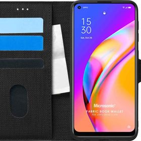 Microsonic Oppo Reno 5 Lite Fabric Book Wallet Siyah Cep Telefonu Kılıfı