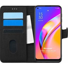Microsonic Oppo Reno 5 Lite Fabric Book Wallet Siyah Cep Telefonu Kılıfı
