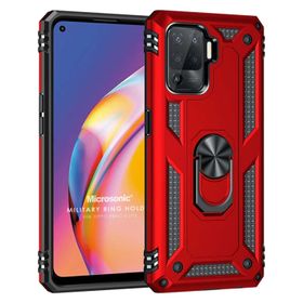 Microsonic Oppo Reno 5 Lite Military Ring Holder Kırmızı Cep Telefonu Kılıfı