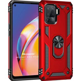 Microsonic Oppo Reno 5 Lite Military Ring Holder Kırmızı Cep Telefonu Kılıfı