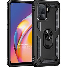 Microsonic Oppo Reno 5 Lite Military Ring Holder Siyah Cep Telefonu Kılıfı