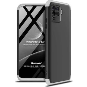 Microsonic Oppo Reno 5 Lite Uyumlu Double Dip 360 Protective Siyah Gri Kılıf