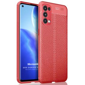 Microsonic Oppo Reno 5 Pro 5G Deri Dokulu Silikon Kırmızı Cep Telefonu Kılıfı