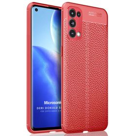 Microsonic Oppo Reno 5 Pro 5G Deri Dokulu Silikon Kırmızı Cep Telefonu Kılıfı