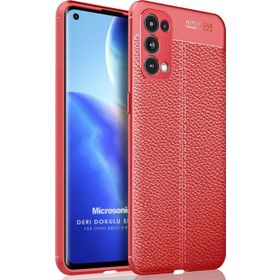 Microsonic Oppo Reno 5 Pro 5G Deri Dokulu Silikon Kırmızı Cep Telefonu Kılıfı