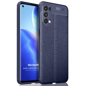 Microsonic Oppo Reno 5 Pro 5G Deri Dokulu Silikon Lacivert Cep Telefonu Kılıfı