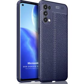 Microsonic Oppo Reno 5 Pro 5G Deri Dokulu Silikon Lacivert Cep Telefonu Kılıfı