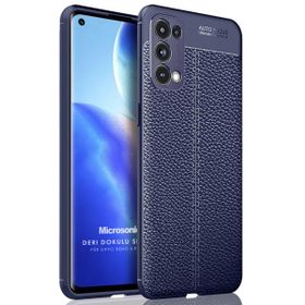 Microsonic Oppo Reno 5 Pro 5G Deri Dokulu Silikon Lacivert Cep Telefonu Kılıfı