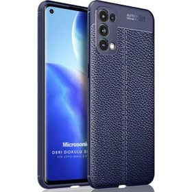 Microsonic Oppo Reno 5 Pro 5G Deri Dokulu Silikon Lacivert Cep Telefonu Kılıfı