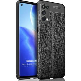 Microsonic Oppo Reno 5 Pro 5G Deri Dokulu Silikon Siyah Cep Telefonu Kılıfı