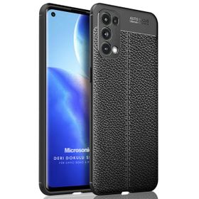 Microsonic Oppo Reno 5 Pro 5G Deri Dokulu Silikon Siyah Cep Telefonu Kılıfı