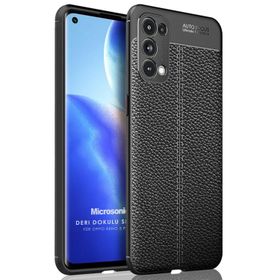 Microsonic Oppo Reno 5 Pro 5G Deri Dokulu Silikon Siyah Cep Telefonu Kılıfı