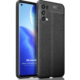 Microsonic Oppo Reno 5 Pro 5G Deri Dokulu Silikon Siyah Cep Telefonu Kılıfı