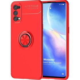 Microsonic Oppo Reno 5 Pro 5G Kickstand Ring Holder Kırmızı Cep Telefonu Kılıfı
