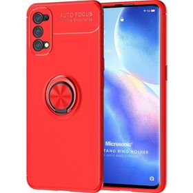 Microsonic Oppo Reno 5 Pro 5G Kickstand Ring Holder Kırmızı Cep Telefonu Kılıfı