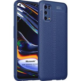 Microsonic Realme 7 Pro Deri Dokulu Silikon Lacivert Kılıf