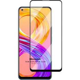 Microsonic Realme 8 Tam Kaplayan Temperli Siyah Cam Ekran Koruyucu