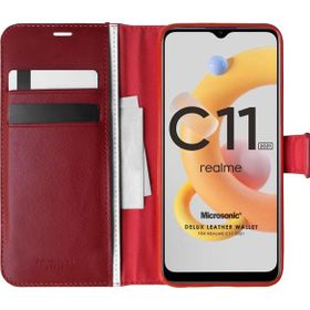 Microsonic Realme C11 2021 Delux Leather Wallet Kırmızı Kılıf